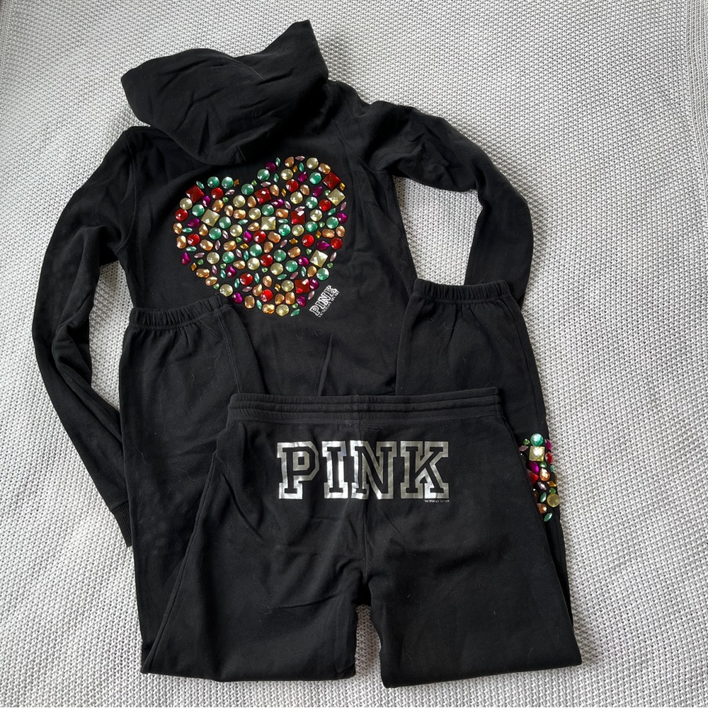 Victoria’s Secret PINK Black Bejeweled Sweat Suit Set (Limited Edition) - Picture 2 of 9